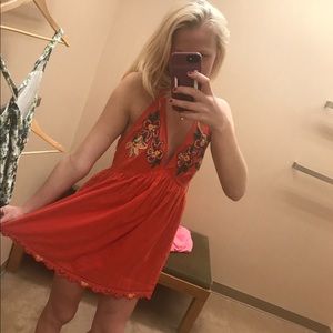 FREE PEOPLE Orange floral mini dress